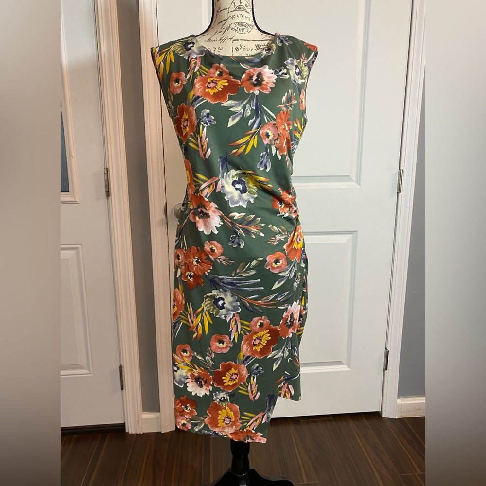 Verse Green Floral Sleeveless Faux Wrap Dress‎ Medium/M D